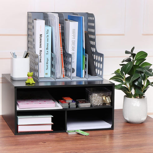 EMERIT 2-Tier Printer Stand Shelf with Storage Wood Desk Paper Organizer for Home/Office