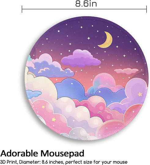 lebrocoli Kawaii Moon Cloud Star Sky Night Mouse Pad, Small Round Mouse Pads for Desk, Mini Travel Mousepad