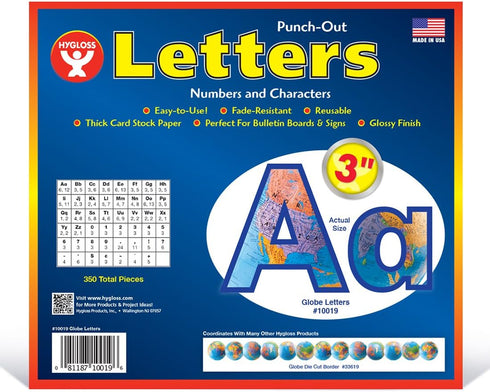 Bulletin Board Letters and Numbers by Hygloss Products – Punch Out Globes Design Combo – 3 Inch, 350 Pieces