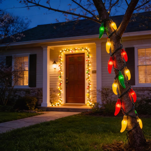 35 18 LED Red Green and Yellow Chili Pepper Christmas Lights, Ft Green Wire House Decorative Lighting String