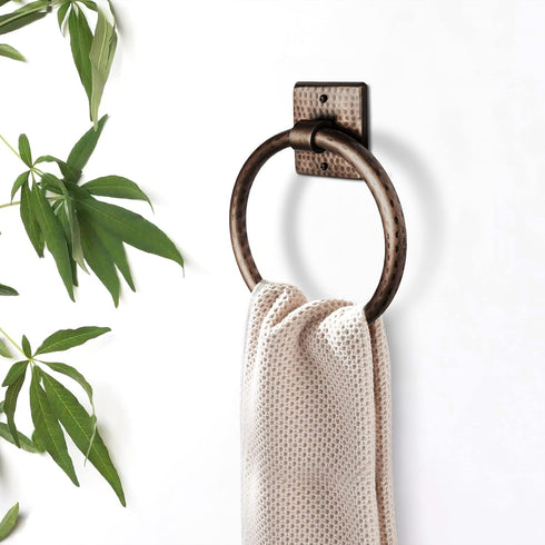 7-Inch Hammered Monarch Abode Bathroom Towel Holder Round Antique Copper Bathroom Hand Towel Holder for Bathrooms Wall