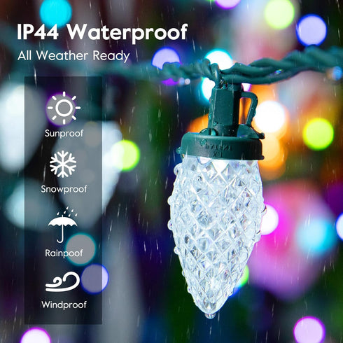 C9 33ft 50 Brightown LED Christmas String Lights, LED Waterproof Strawberry String Lights, Plug-in Extendable Green