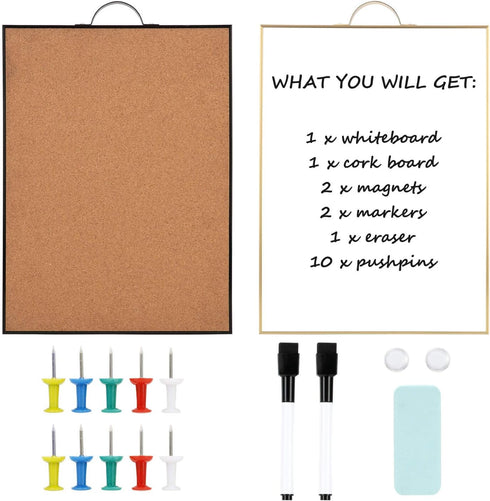 Small Whiteboard Cork-Board Combination - 16" x 12" Portable Aluminum Frame Magnetic Dry Erase Board Mini Bulletin Cork