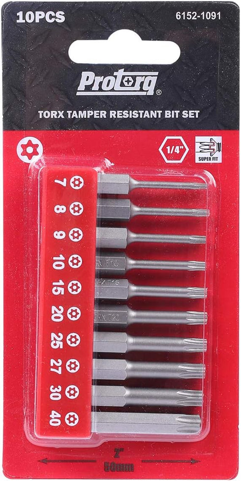 TORX Tamper Resistant Bits, Security TORX Bits (T7-T40), 50mm, 10-Pieces, High Grade S2 Steel
