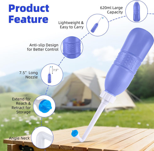 Nozzle -21.8oz(620ml) Hibbent Portable Bidet Sprayer and Travel Bidet with Hand Held Bidet Bottle for Personal