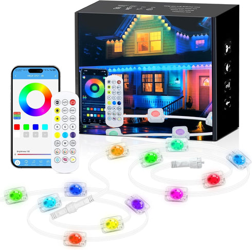 KISUFU 50FT Permanent Outdoor Lights for House, 24V RGB+IC Smart Outside Lights
