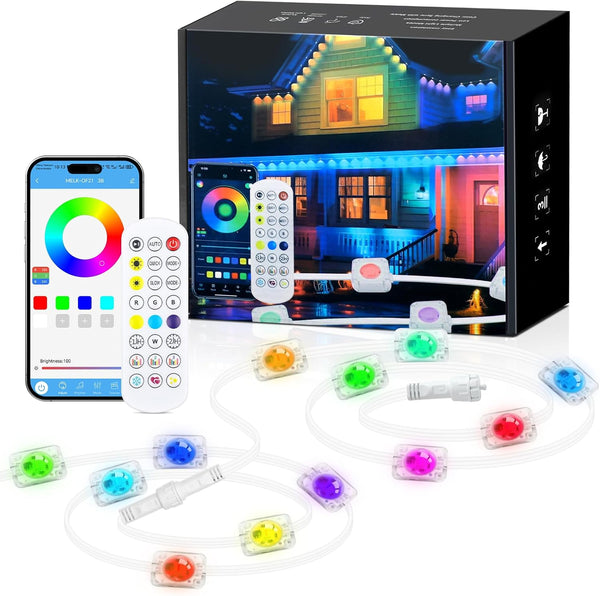 KISUFU 50FT Permanent Outdoor Lights for House, 24V RGB+IC Smart Outside Lights