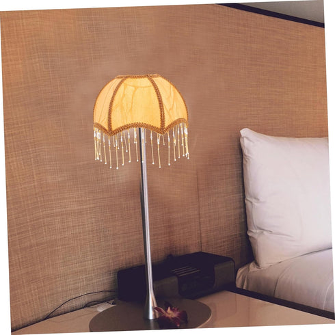 DOITOOL Cloth Lampshade with Tassel Fringe European Style Umbrella Shape for Desk and Table Lamps Elegant Replacement