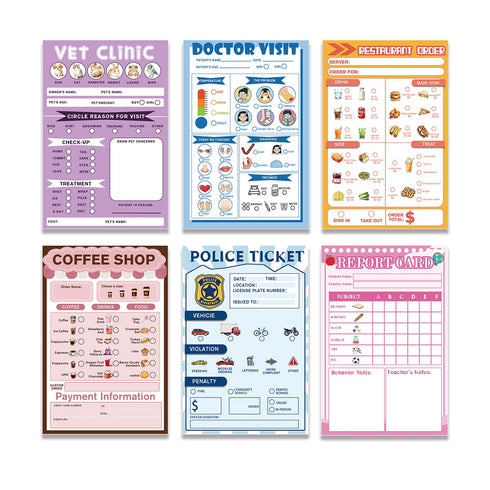6 Pack Pretend Playtime Notepads Playtime Pads Doctors Report Grocery List Vet