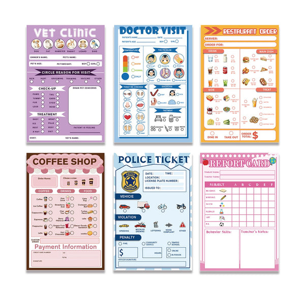 6 Pack Pretend Playtime Notepads Playtime Pads Doctors Report Grocery List Vet