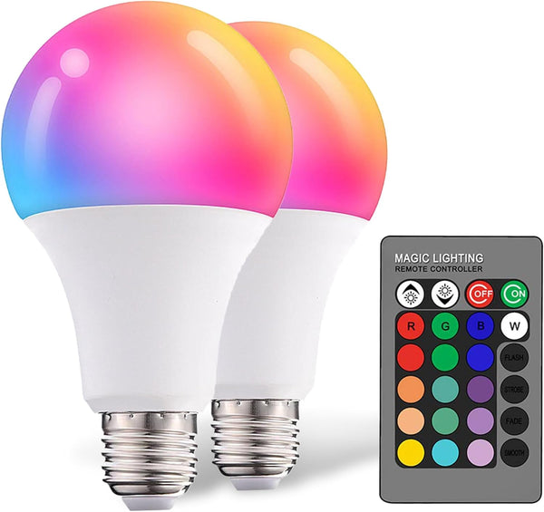 Dimmable E26 Warm LED Light Bulb, 6W RGBW Color 500LM, 16 Color Changing Modes, Remote Control, 2 Pack
