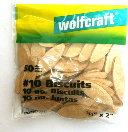 wolfcraft 2922405 Compressed Wafer Shaped Wood Joining Biscuits, #10, 50 Piece Bag