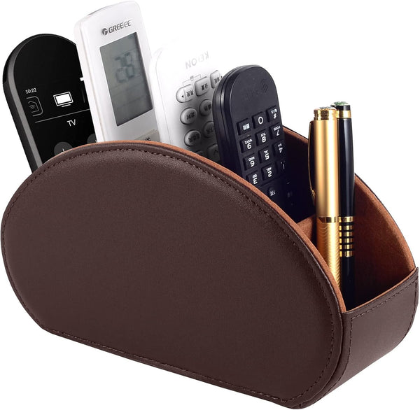 Tv Remote Holder Tray with 5 Compartment,PU Leather Remote Control Holder/Caddy,Placed Media