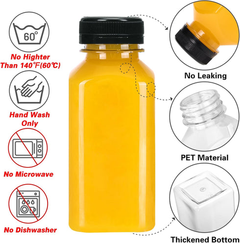 6pcs 8oz Moretoes Plastic Juice Bottles with Caps, Clear Empty Reusable Water Bottles, Disposable Beverage Containers