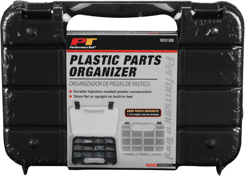 Durable Plastic Storage Organizer with Full-Height Dividers for Parts and Tools, Performance Tool W5189