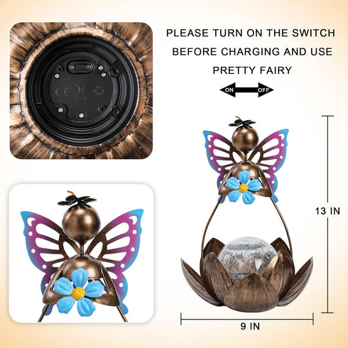 Afirst Solar Lights Outdoor, Solar Fairy Lotus Lamp Garden Decor Metal Crackle Glass Decorative Ball Waterproof