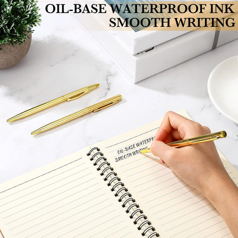 Fuutreo 100 Pack Gold Metallic Slim Ballpoint Pens, Retractable Christmas Ballpoint Pen with Black Ink