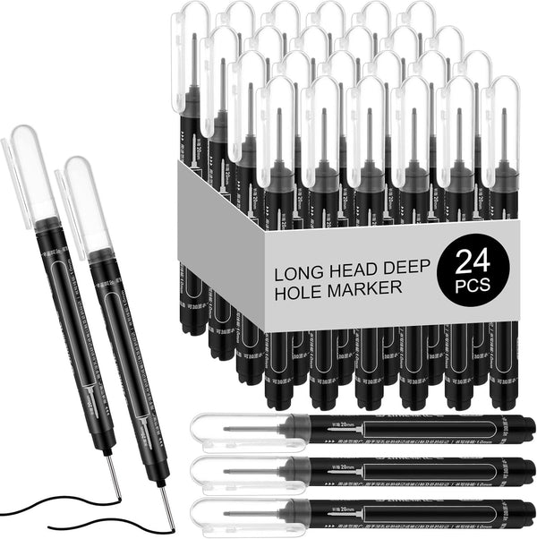 MotiMind 24 Pcs Deep Hole Marker Bulk Long Nib Marker Long Head Waterproof