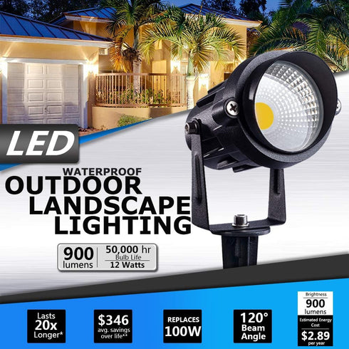12W 3- 3000K (2 Packs) SUNVIE Outdoor Landscape LED Lighting Waterproof Garden Lights COB Led Spotlights with Spiked