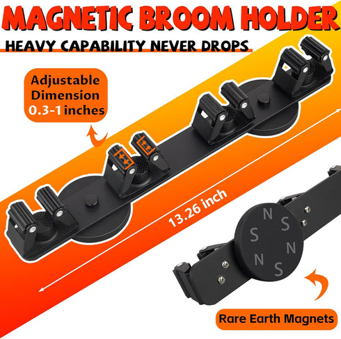 4 Magnetic Broom Holder Rack,Strong Magnetic Mount Mop Holder Racks for Cleaning Tools,Non-slip Magnetic Tool Holder