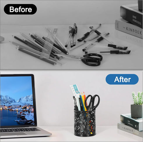 EasyPAG Metal Round Pencil Holder - 2 Pack Black Pen Cup Holders for Desk Organizer