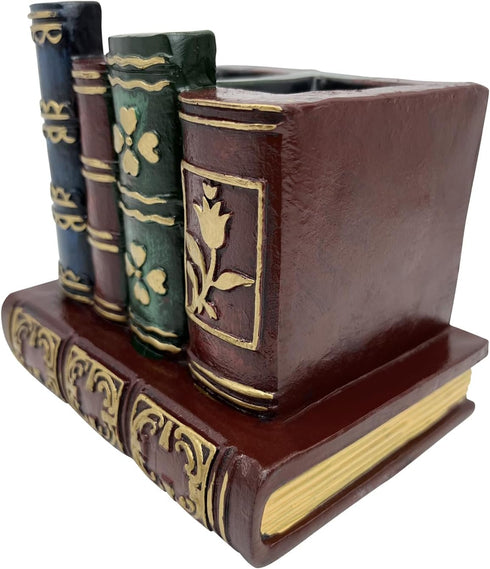 Pen Holder for Desk, Decorative Resin Pencil Organizer Caddy with Antique Library Books Design for Office Supplies