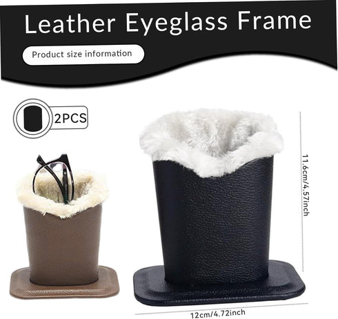 HDBHSBE 2 Packs Eyeglass Holder Eyeglass Holder Stand PU Leather with Soft Plush Lining, Black Glasses for Nightstand