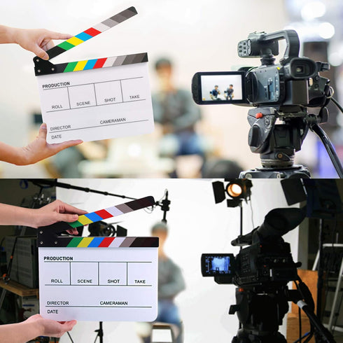 Movie Film Clap Board, Acrylic 10"x12" Dry Erase Director Clapboard with 5 Pcs Erasable Pen for Photography