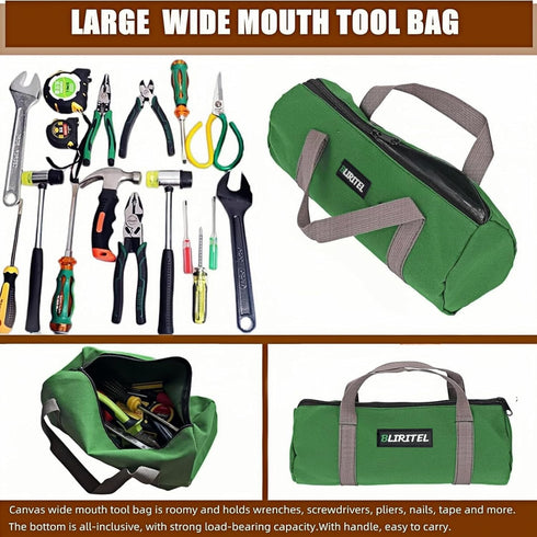 BLIRITEL 14 Inch Small Tool Bag for Men, Large Capacity Wide Mouth Canvas Storage Kit, Tote Handbag Organizer