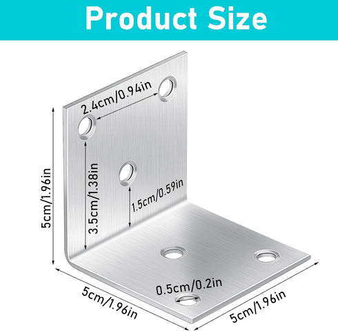 CLRBEATTY 20 2 Inch 90 Pcs Metal Corner Braces, L Brackets with Screws, Stainless Steel Angle Bracket, L Shape Bracket