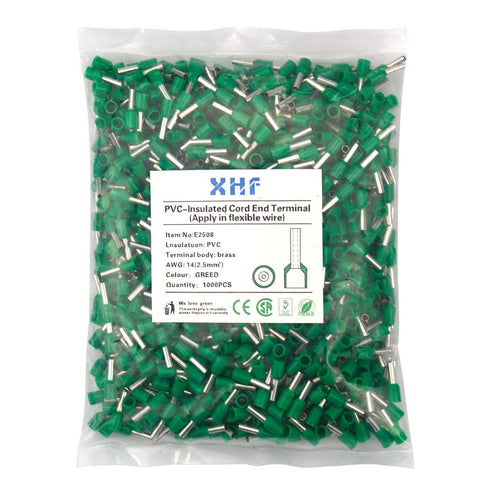 XHF 1000 PCS AWG 14/2.5mm² Insulated Copper Wire Ferrules, Crimp Connectors, Green Crimp Pin Cord End Terminals