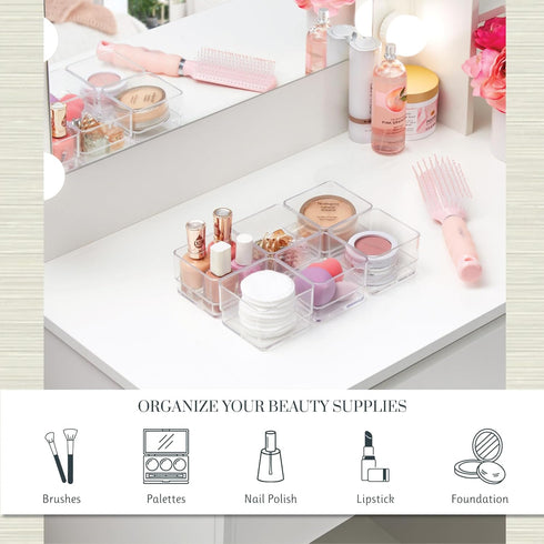 STORi SimpleSort 6-Piece Stackable Clear Drawer Organizer Set, Small Makeup Vanity Storage Bins, Made in USA
