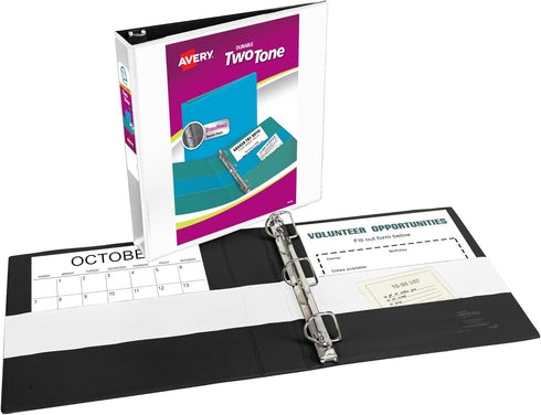 Avery Two-Tone Durable View 3 Ring Binder, 1.5 Inch Slant Rings, White/Black Binder (17287) by AVERY