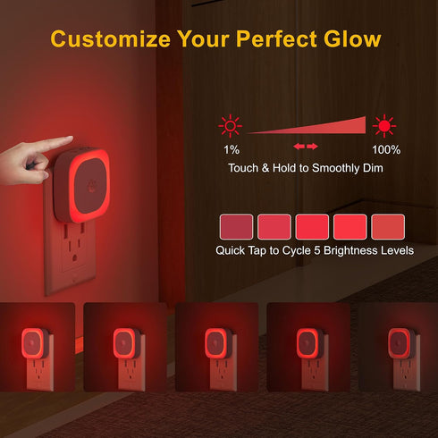 YUNLEX 2 Pack 0% Dimmable, Plug in Red Sleep Night Light with Motion Sensor & Dusk to Dawn Sensor, Soft Glow, Blue
