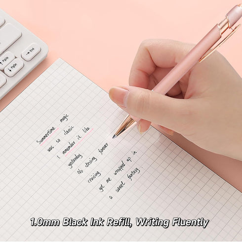 Cute 6 Pcs Rose Gold Metal Ballpoint Pens, 1.0mm Medium Point Black Ink, Office and School Supplies Gifts for Women
