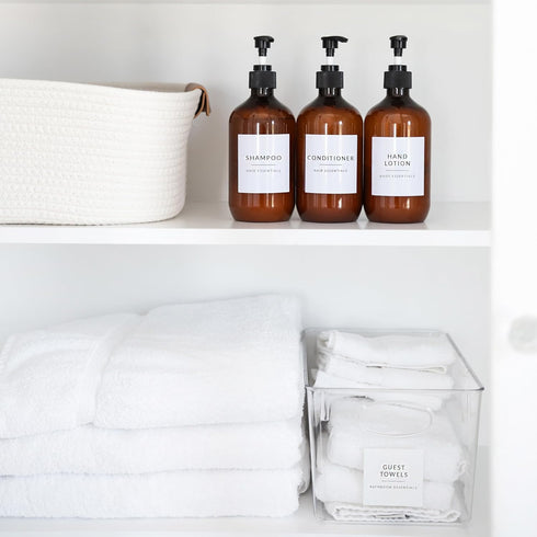Minimalist Bathroom Labels for Organizing, 136 Preprinted Waterproof Removable Stickers for Bath Room and Makeup