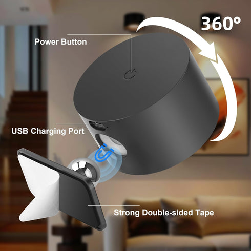 LEWENTECH 360 3 Dimmable (1) LED Wall Mounted Lights Rechargeable Magnetic Rotation Night Light Battery Operated Wall
