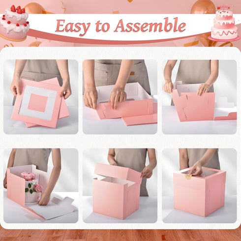 12Pcs Cake Boxes, 12x12x12 Inches Tall Disposable Cake Carrier Container with Window for Multi-Layer Cakes