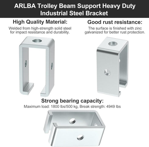 4 Pack Channel Trolley Track Support Hanger Bracket for 1-5/8" Strut Channel, Heavy-Duty Steel Support Bracket