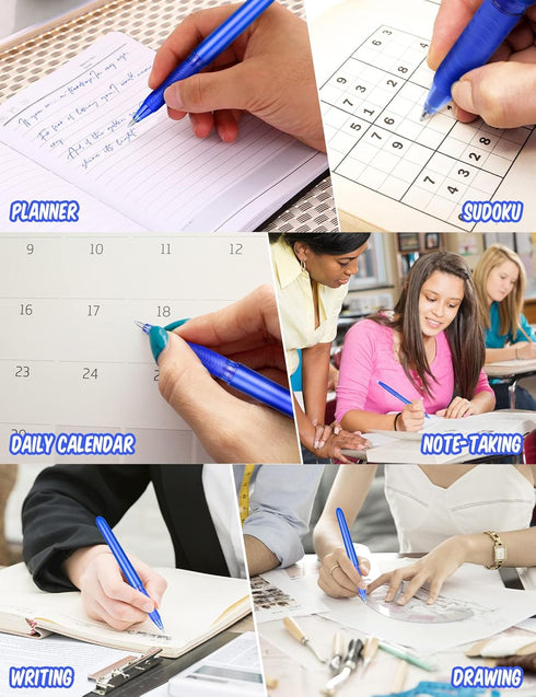 Erasable Gel Pens 0.7mm, KERIFI Blue Heat Erasable Fine Point Ballpoint Pens, Gel Ink Pens with Eraser