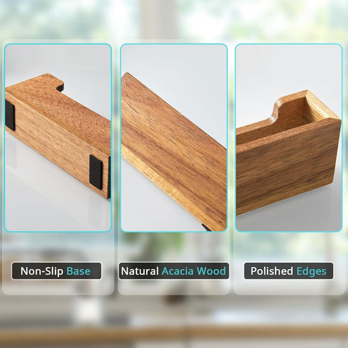 Business Card Holder for Desk, Acacia Wood Organizer for Office Home Tabletop Exhibition