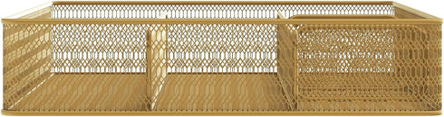 Martha Stewart Ryder Gold Mesh Metal Desk Drawer Organizer, 6 Compartment for Accessories and Office Supplies
