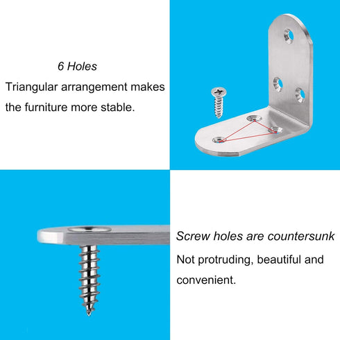 6Pcs 65x65x38mm 90 Heavy Duty L Bracket Corner Braces Stainless Steel Degree Joints Right Angle Brackets, Metal Corner