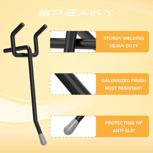 Black Pegboard Hooks, 2 Inch, 50PC, Fit 1/8" or 1/4" Pegboard, Hanging Tool Hooks