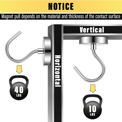 6 Pack Heavy Duty Metal Magnetic Hooks, 40lb+ Magnet Hooks for Hanging, Kitchen, Grill, Tool, Cruise Cabins