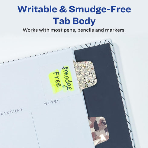 Avery Ultra Tabs Luxe Collection, 1" x 1.5" Mini Tabs, Holographic Iridescent Designs, 32 Repositionable Page Tabs