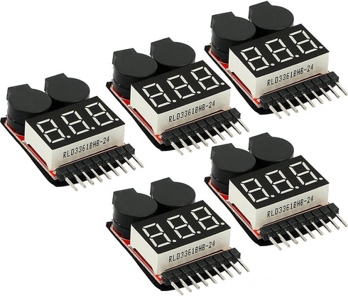 5PCS 2in1 1-8s Lipo Battery Voltage Tester, RC Low Voltage Buzzer Alarm for 1-8s Lipo/Li-ion/LiMn/Li-Fe