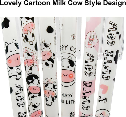Maydahui 12Pcs Cartoon Milk Cow Eternal Pencils - Retractable HB 0.5mm Cow Print Everlasting Pencils