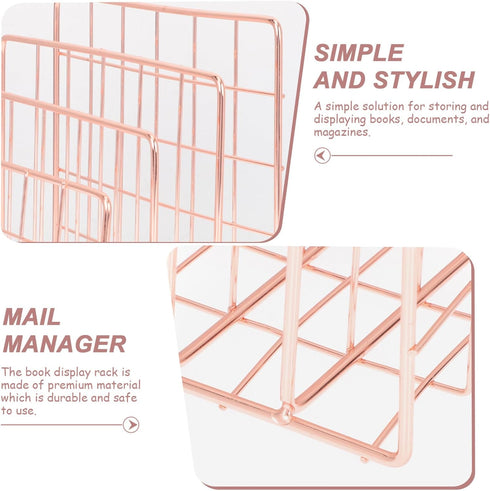 Magazine Holder for Desk - 3 Slots File Sorter Organizer, Rose Gold Desktop Accessories