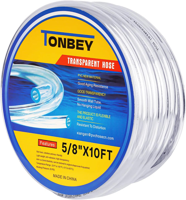 5/8" I.D x 13/16" O.D, 10 Feet Clear Vinyl PVC & Silicone